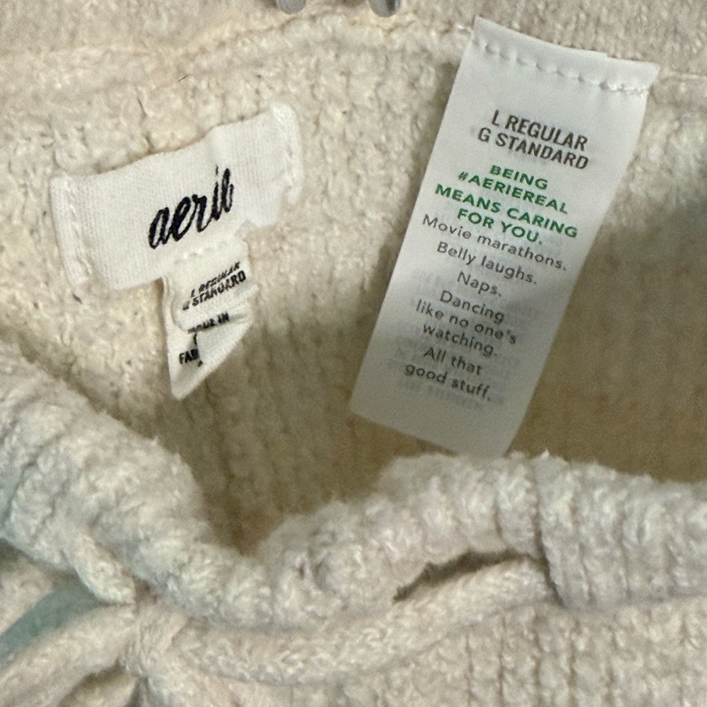 Aerie CozyUp Waffle Knit Crewneck Sweater & Skater Pants two piece Set SZ L - Picture 8 of 11